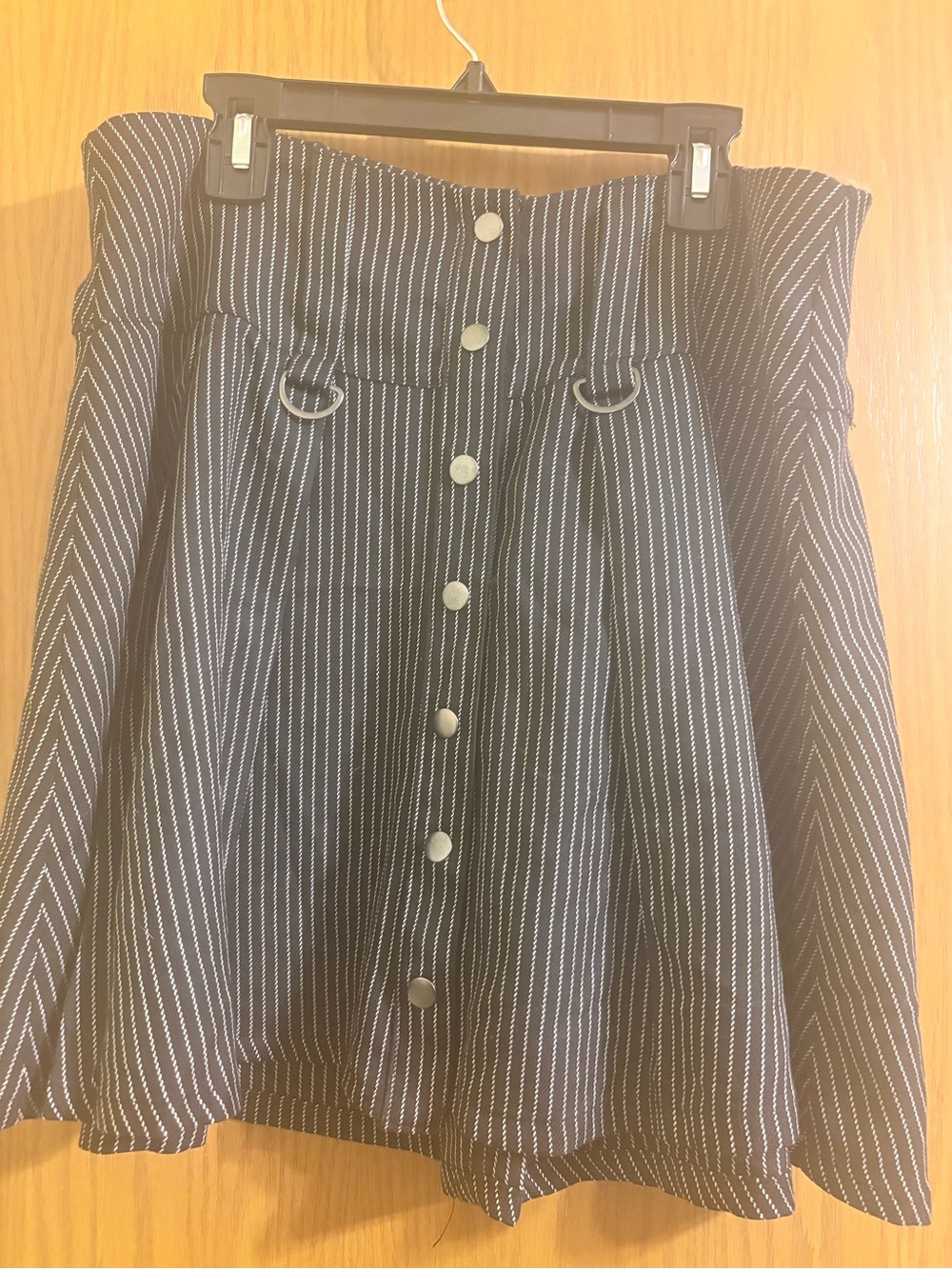High-Waist Button-Front Black and White Pinstripe Skirt